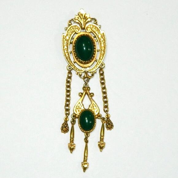 Fun Fashion Brooch Gold Tone with Green Accents - Picture 1 of 3